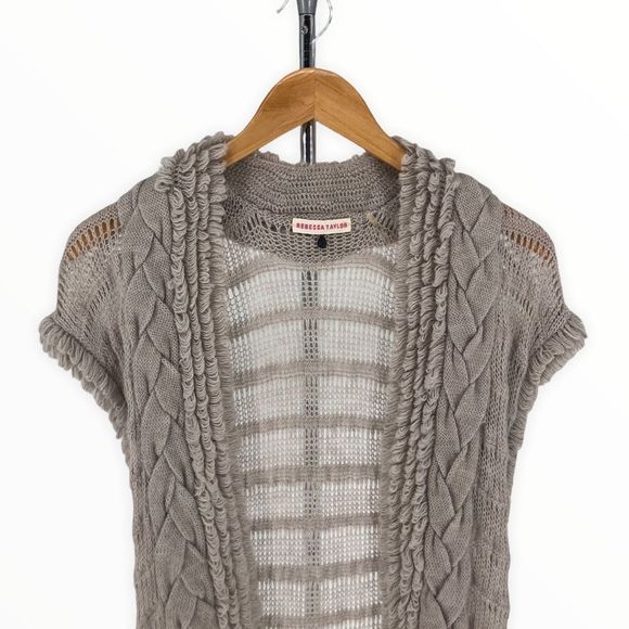 Rebecca Taylor Grey Chunky Cap Sleeve Open Knit Cardigan Sweater Wool Mohair XS - Picture 3 of 11